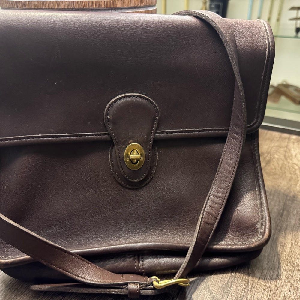 Coach Brown Leather Messenger Bag with Turnlock Closure